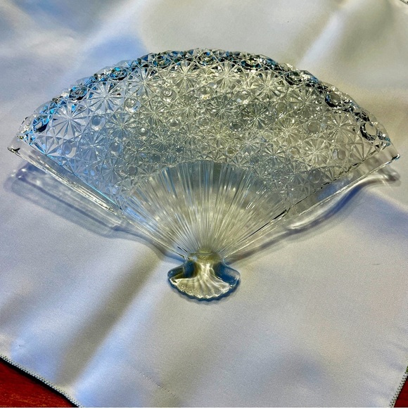 Vtg Fenton Daisy Button Fan Tray Art Glass Trinket Serving Dish Plate Clear - Picture 3 of 5